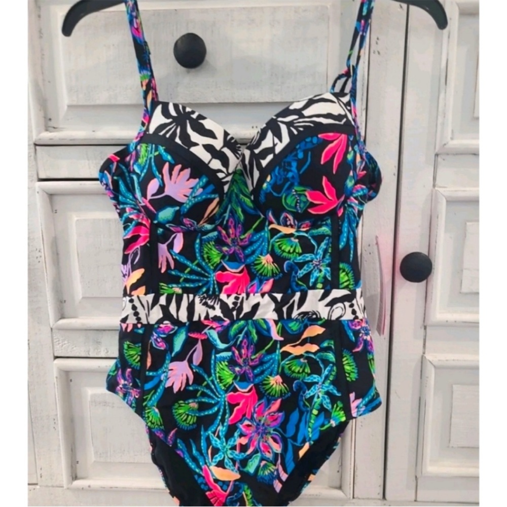 Lilly Pulitzer Vibrant Floral One Piece Swimsuit Onyx Paradise Glow